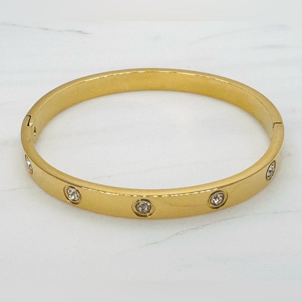 Gold Oval Bangle Bracelet with Crystals NIB